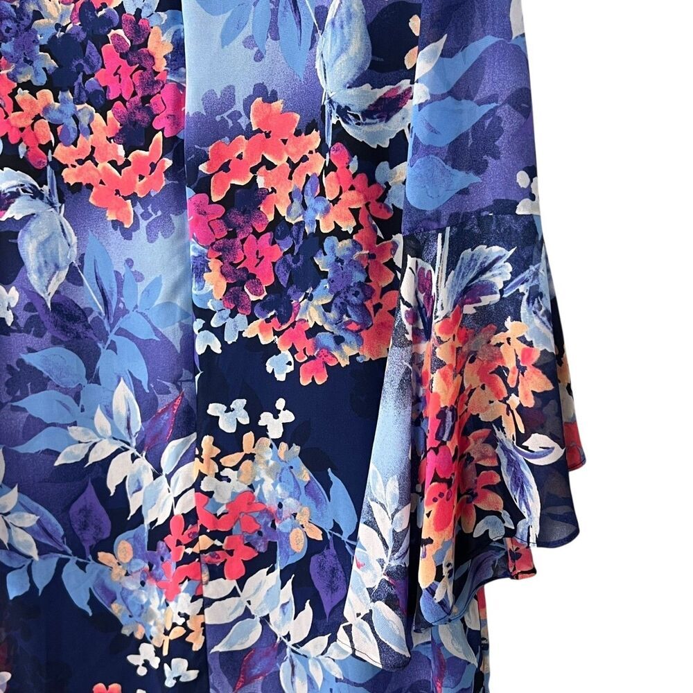 Roz & Ali Women's Floral Print Dress Size 14 Long Sleeve Sheer Overlay Navy Blue - Picture 4 of 10